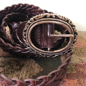 Silver Buckle And Keeper Webbed Brown Belt 2X 52”
